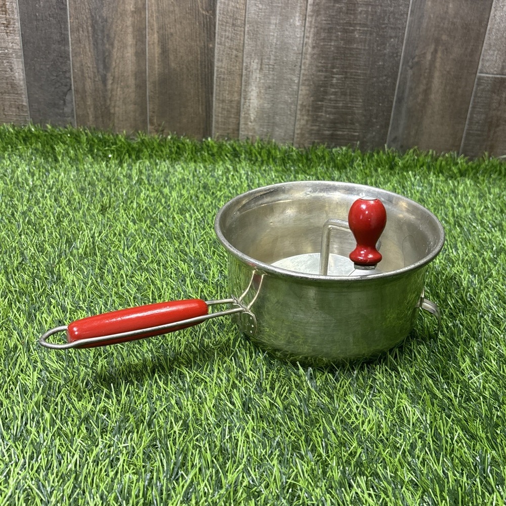 Vintage Foley Stainless Steel Food Mill Red Wood Handle Hand Crank Retro Kitchen